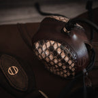 AO three-piece Dutch falconry hood with genuine python skin inlays
