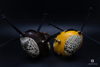 AO three-piece Dutch falconry hood with genuine python skin inlays