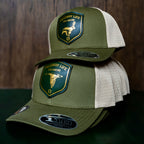 AO hare hunting cap with leather patch and gold-foil detail