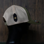AO duck hunting cap with leather patch and gold-foil detail