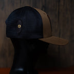 AO duck hunting cap with leather patch and gold-foil detail