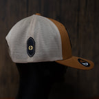 AO duck hunting cap with leather patch and gold-foil detail