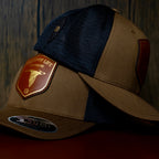 AO duck hunting cap with leather patch and gold-foil detail