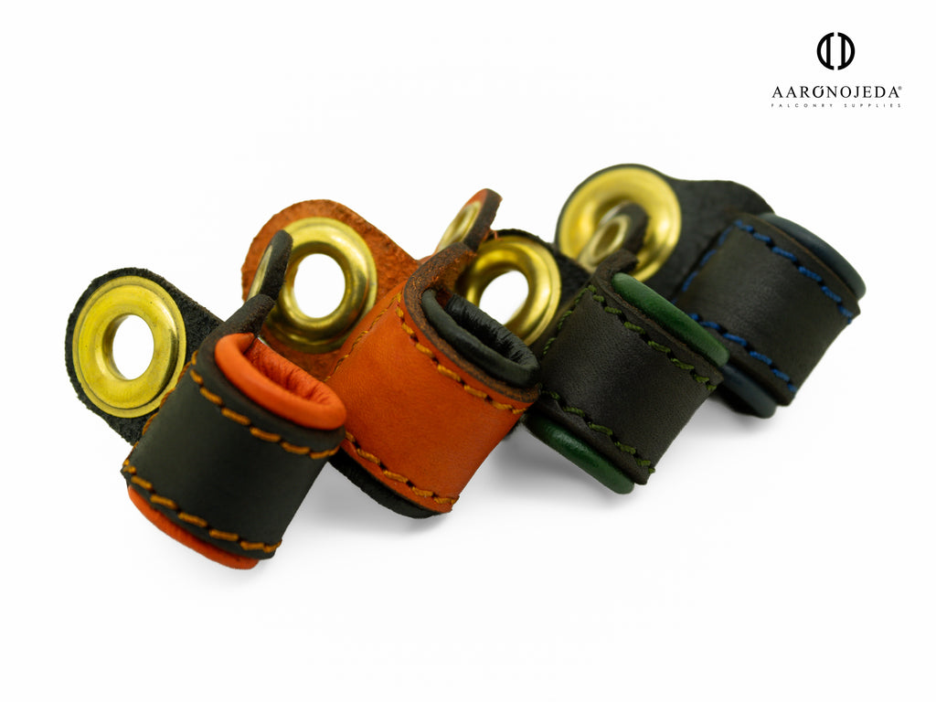 AO leather falconry anklets in multiple colors with brass grommets