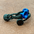 Macro view of black braided Dacron transmitter strap with blue Marshall EZ-Twist fitting